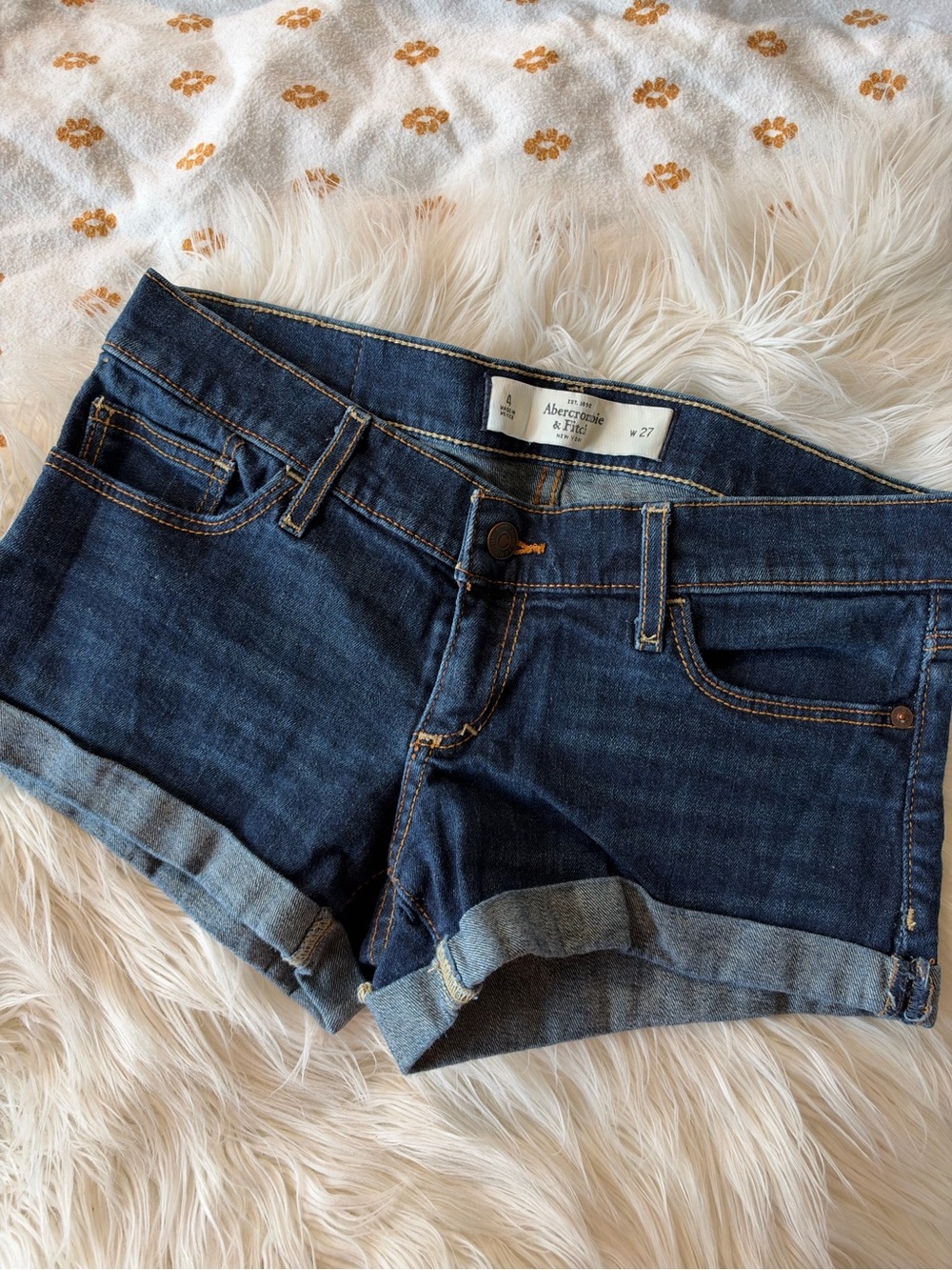 Abercrombie & Fitch Dark Blue Denim Roll-Cuff Shorts